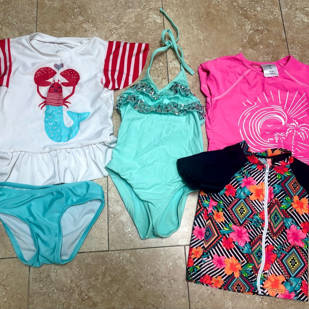 Colorful Kids Swimwear Set and rash guards size 4/5